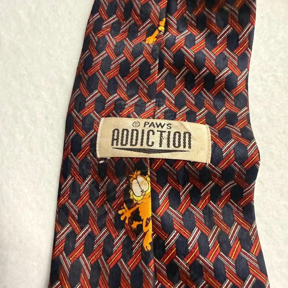 Vintage Paws Addiction Garfield Black Orange Neck Tie Mens Wide 56